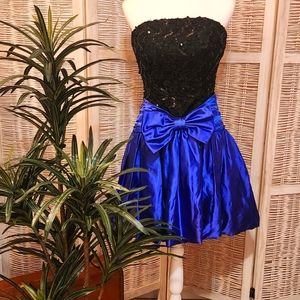 Vintage 80's Scarlett Nite Strapless Black & Blue Mini Dress